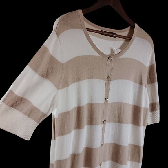 NWT 7th Avenue Design Studio New York White Tan Striped Short Sleeve Sweater XL - Picture 3 of 7